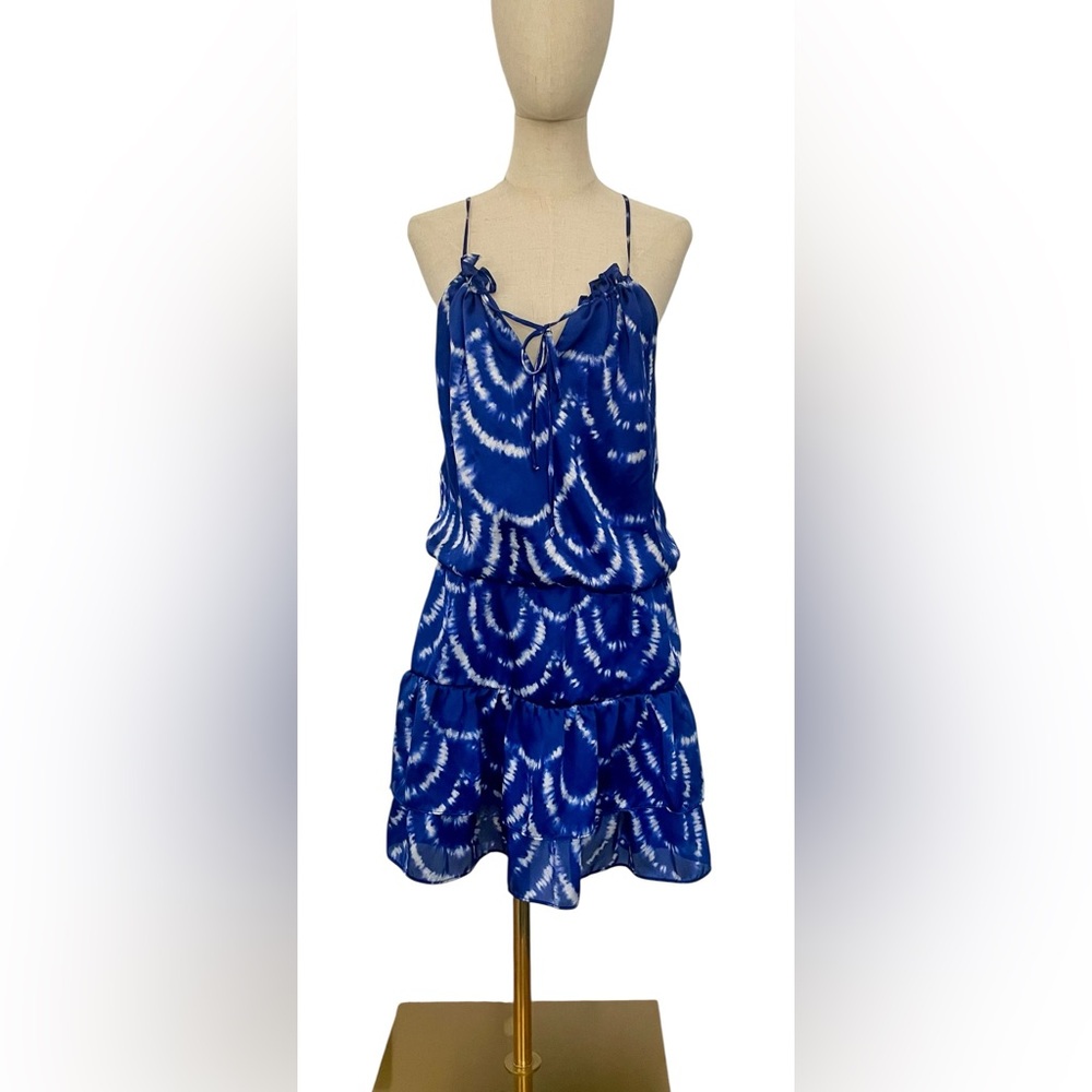 Bisou Bisou Blue White Tie Dye Tiered Summer Party Dress Sz 12